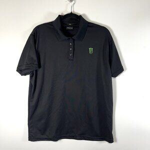 Monster Energy Polo Shirt Men's XL Black Performace Stretch‎ Polo Shirt